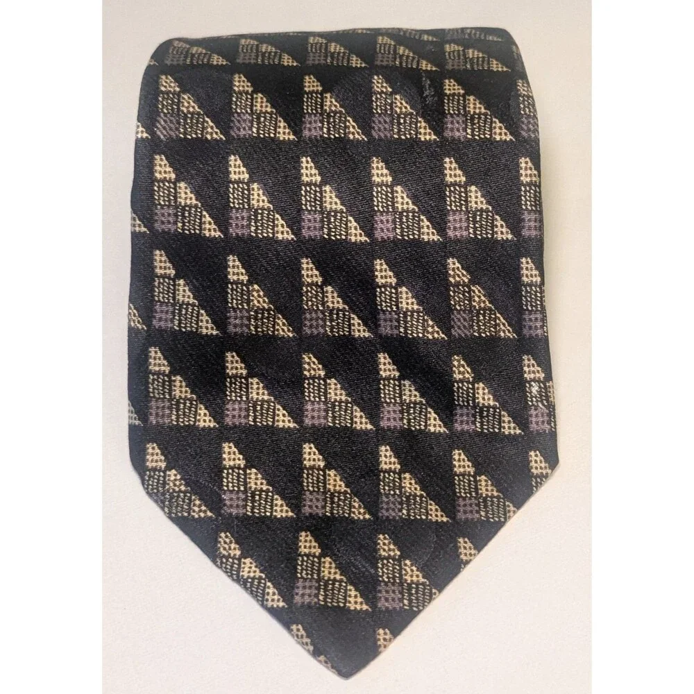 Ermenegildo Zegna Designer Silk & Wool Blend Men's Necktie Italy Black Geo Tie